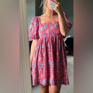 Zara MultiColored Floral Printed Balloon Sleeve Dress